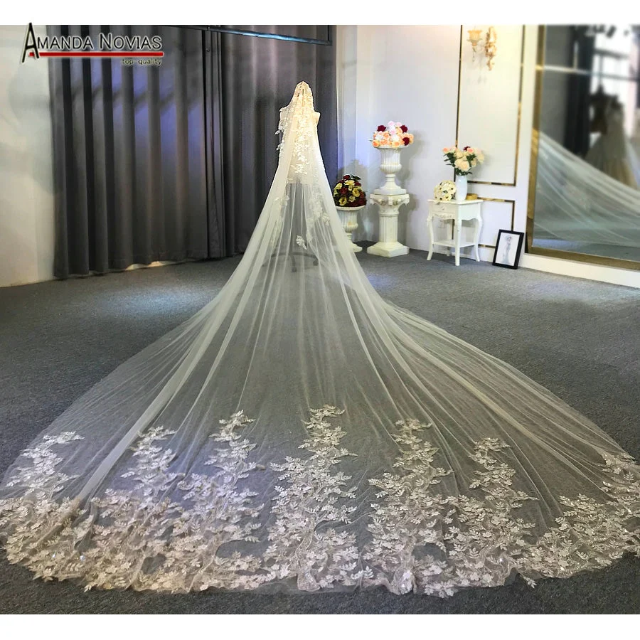 Champagne Color Luxury 5m Long Veils Wedding Long Veil With Full Beading