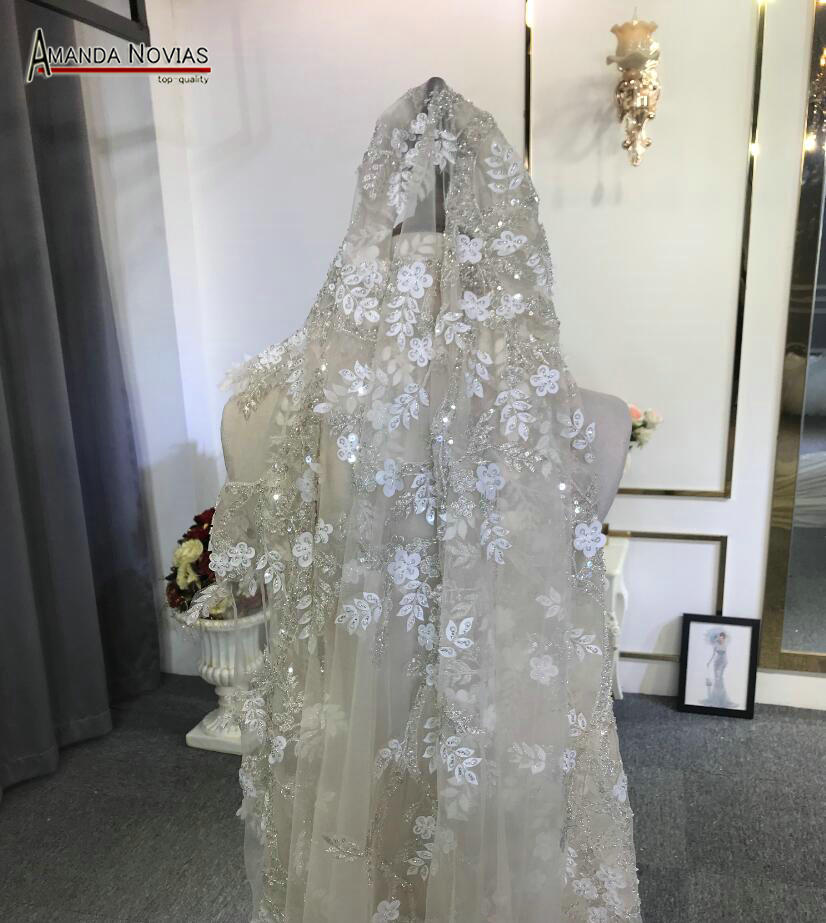 Champagne Color Luxury 5m Long Veils Wedding Long Veil With Full Beading - Image 2