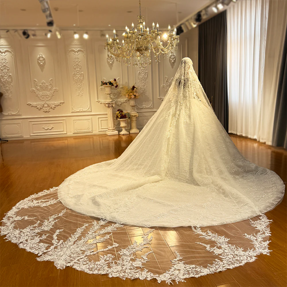 Amanda Novias Lxury Long Lace Wedding Veil For NS5133 Glitter Tulle Veil ith Comb 400cm Long