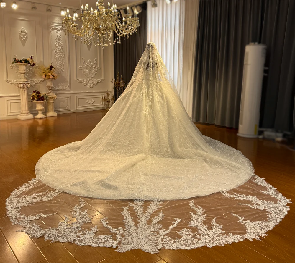 Amanda Novias Lxury Long Lace Wedding Veil For NS5133 Glitter Tulle Veil ith Comb 400cm Long - Image 2