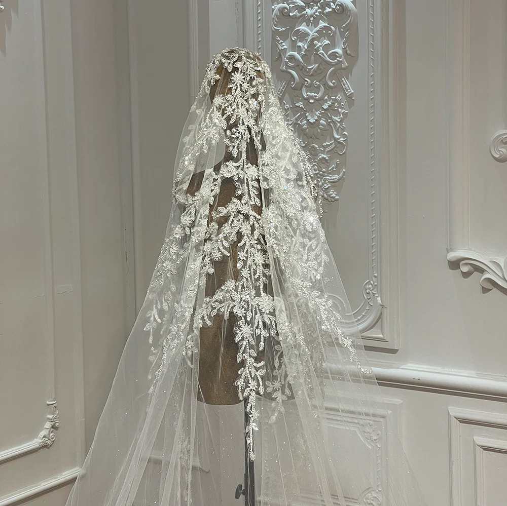 Beading Lace Veil With Shinny Tulle 400cm long With Comb - Image 2