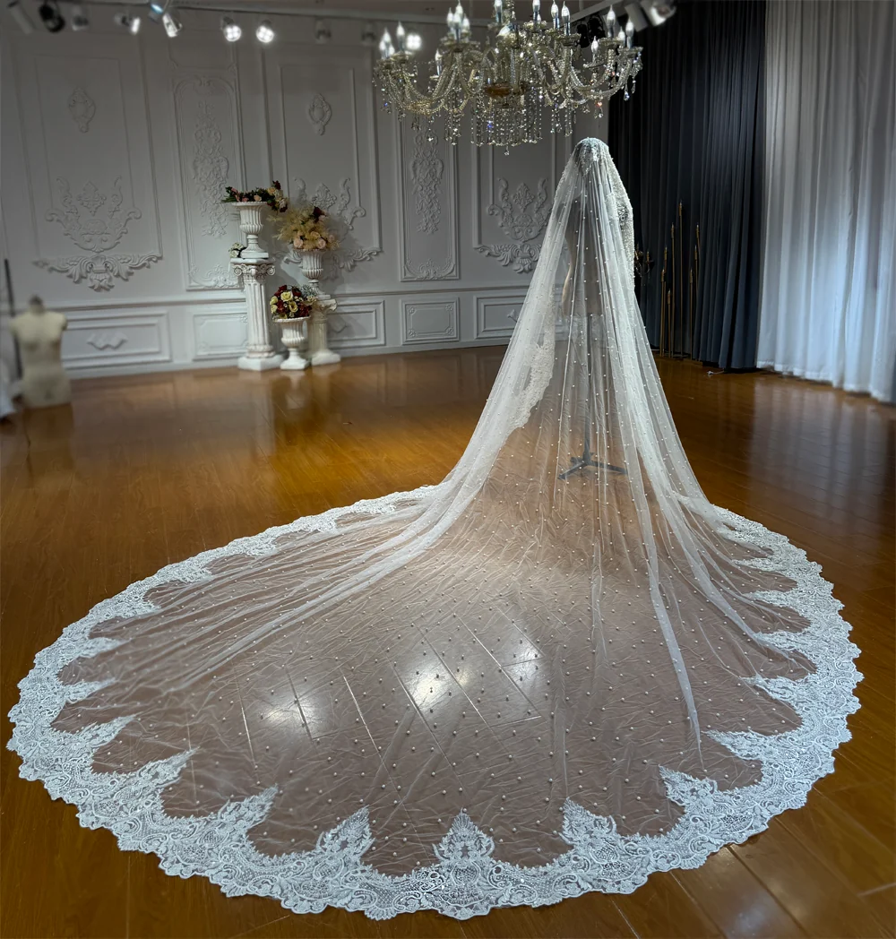 Customized NS5117 Long Lace Wedding Dress With Full Pears 400cm Long With Comb One Layer - Image 2