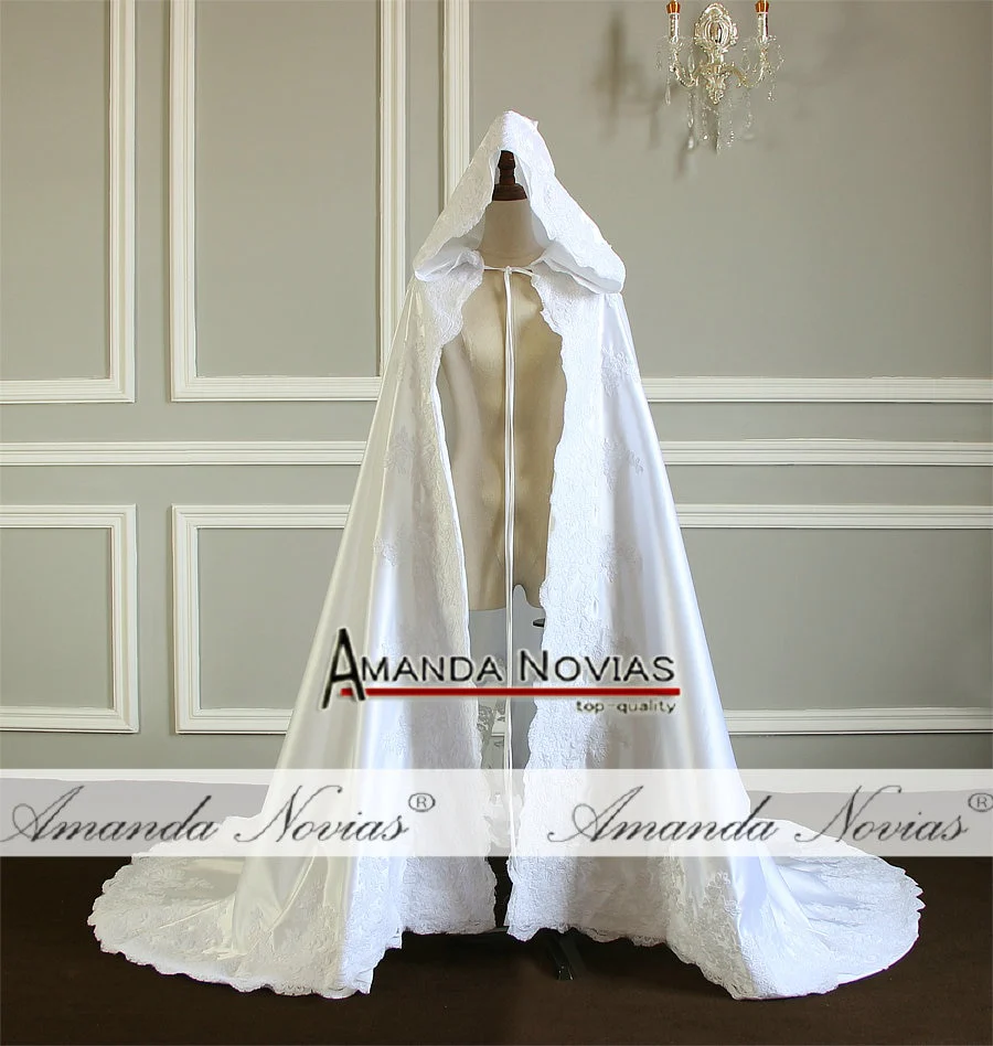 Hot Sale Satin With Lace Wedding Jacket With Hat Cape - Image 3